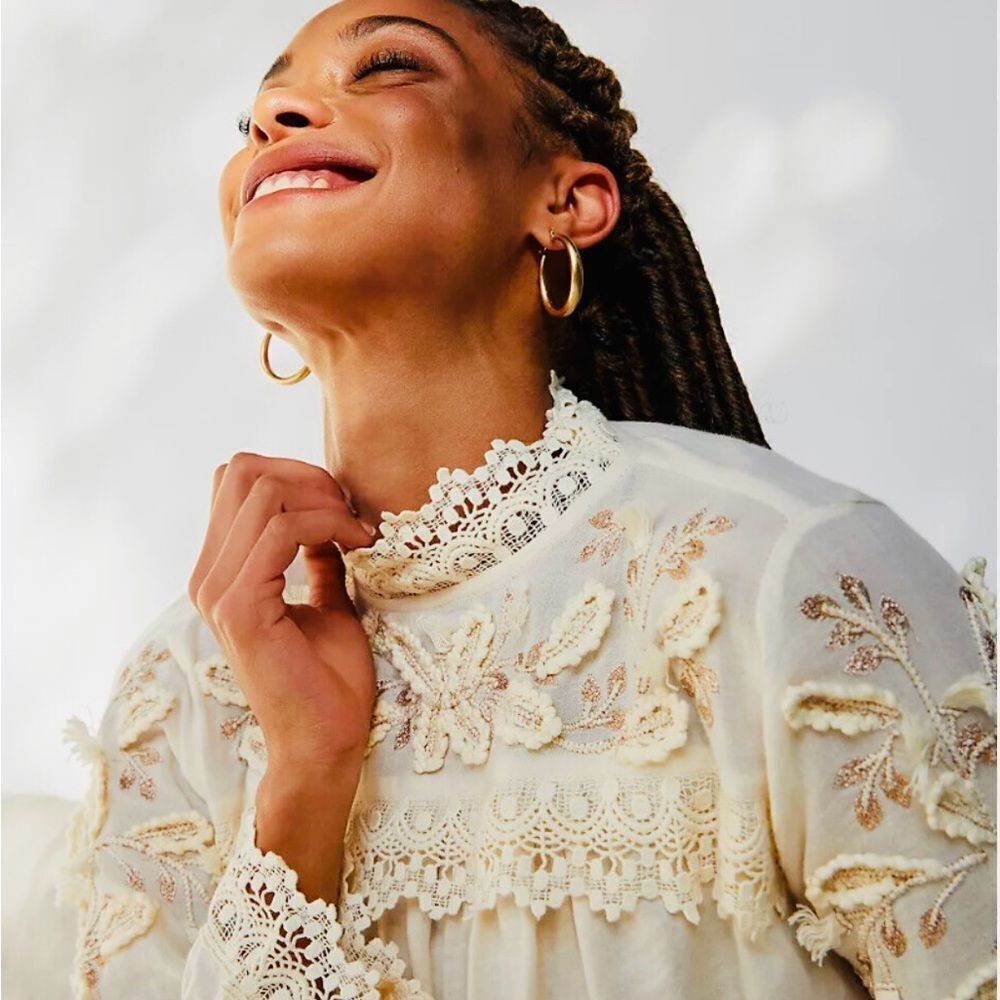 Anthropologie Embroidered & Lace Blouse NWOT